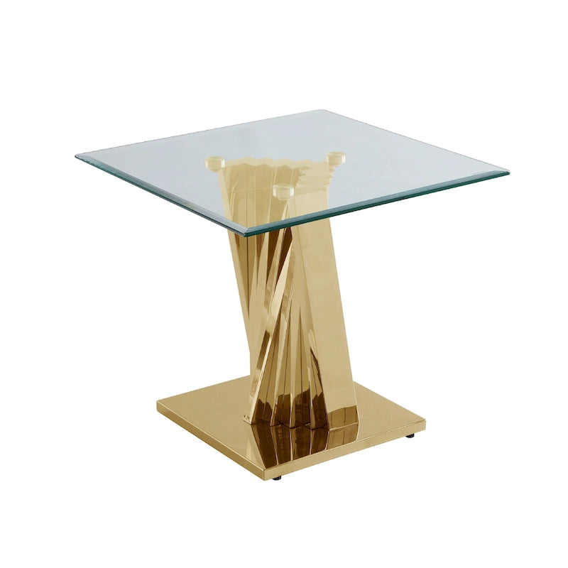 Modern Glass End Table with Gold Spiral Base