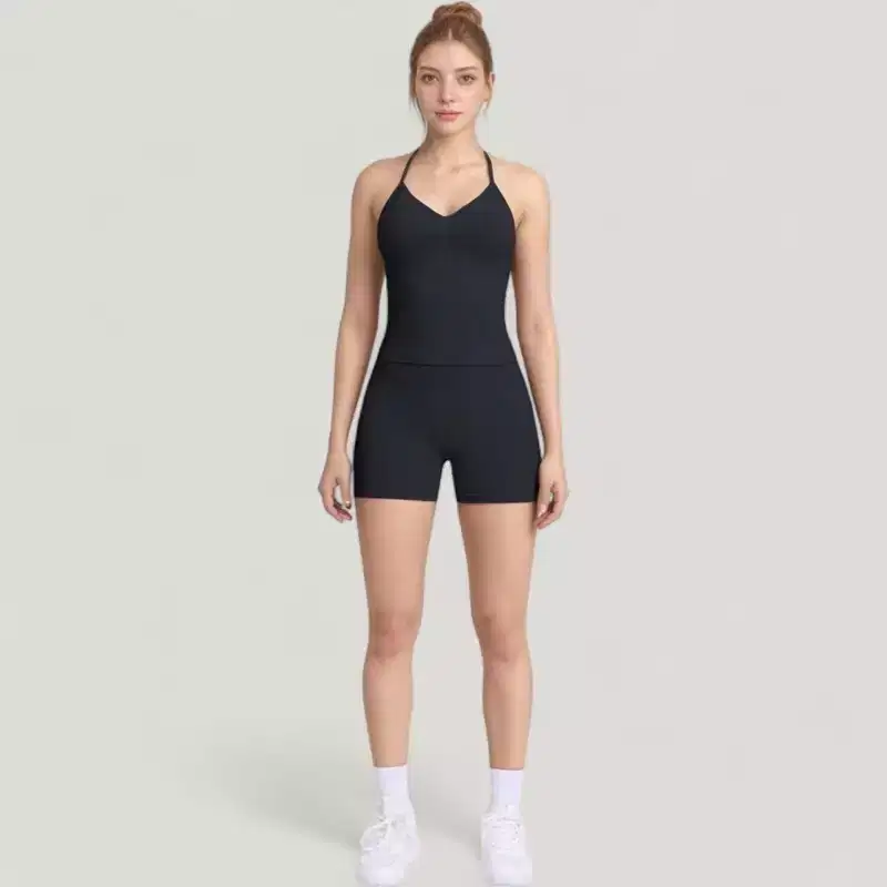 Anna-Kaci Active Women's Seamless Active Set with Halter Neck Top and Fitted Shorts