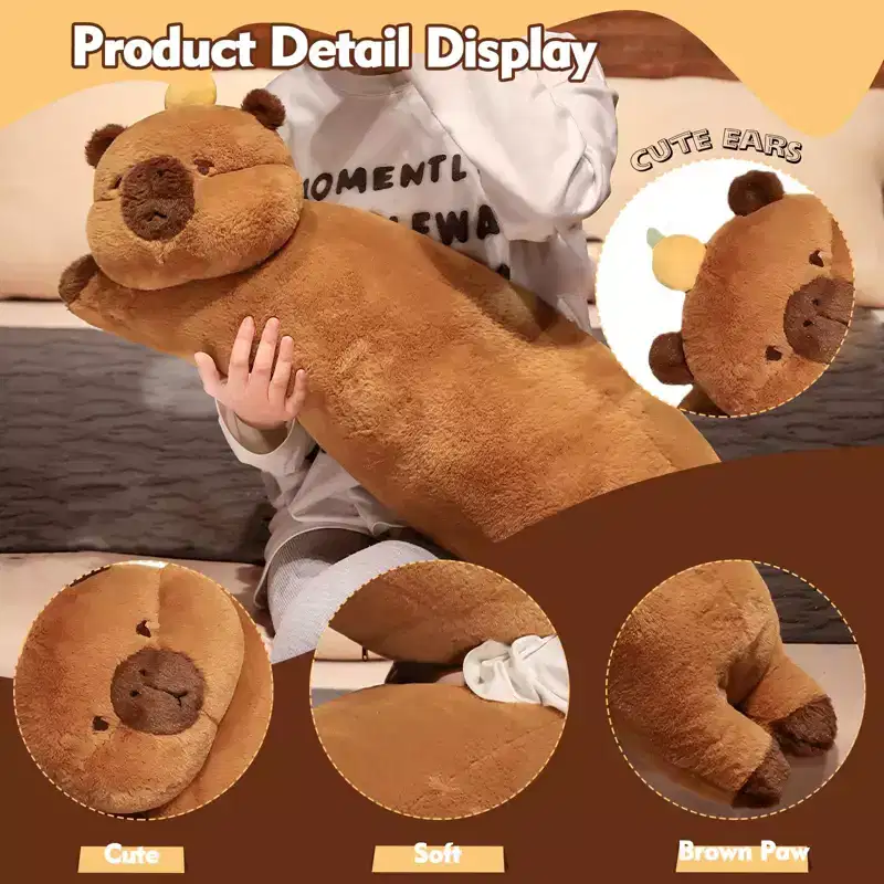TITQWOP Long Capybara Plush Pillow,Cute Capybara Stuffed Animals Plushie Sleeping Hugging Body Pillow,Kawaii Capybara Soft Doll Toy