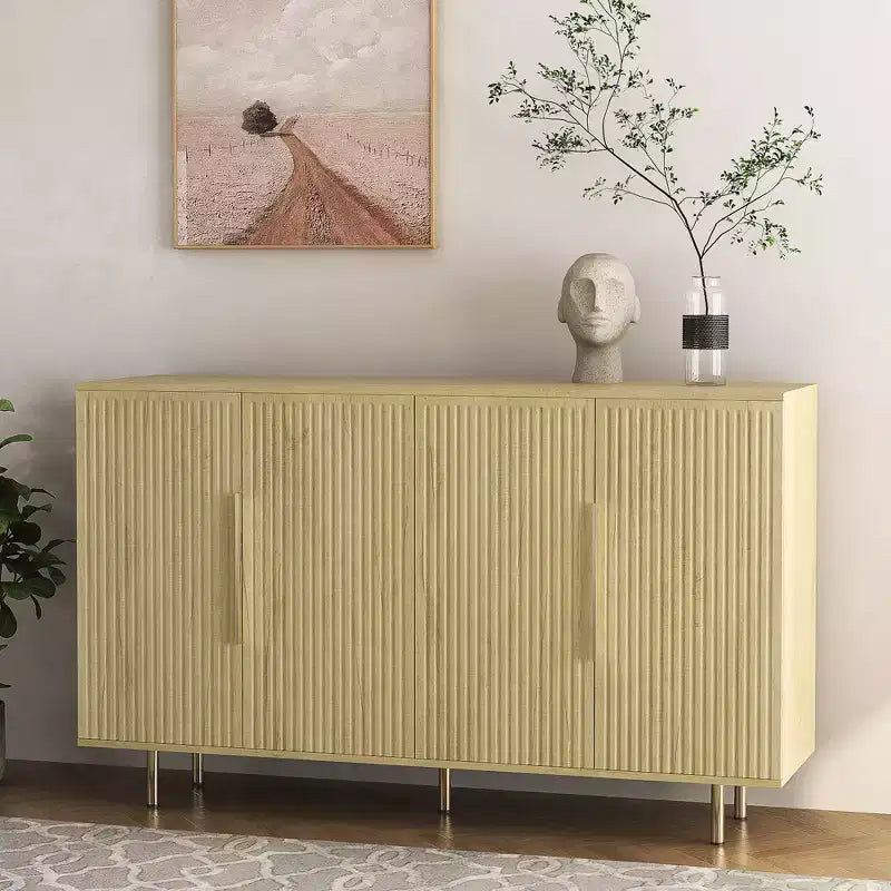 JVNOXK 56-inch Modern Wooden Sideboard with Storage Space Adjustable Shelf Groove Sideboard Dish Cabinet, Console Table Wood-Tone Finish