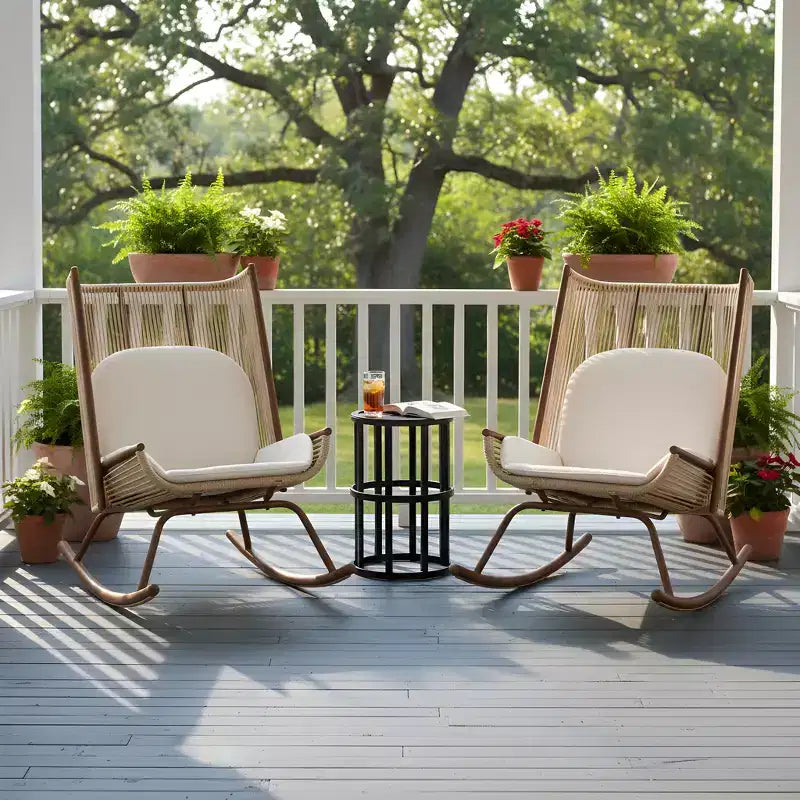 Christopher Knight Home Gaspard Modern Metal Patio Seating Set with Rocking Chairs and Ceramic Tabletop