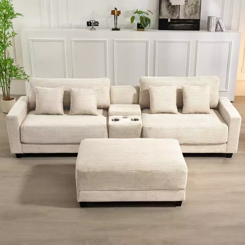 Hyleory 3 - Piece 112'' Corduroy Sectional Sofa with ottoman for living room