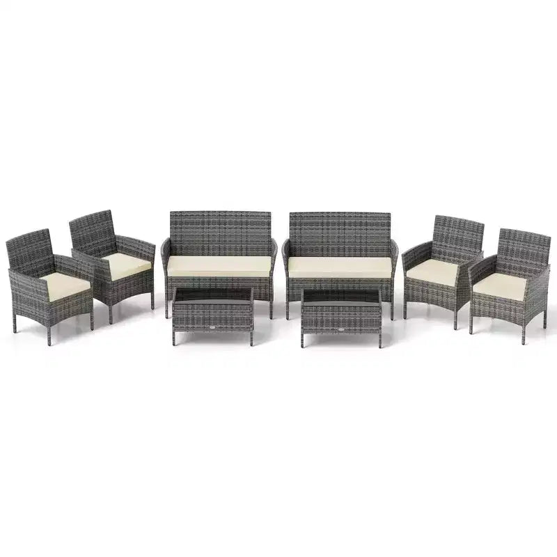 Costway 8 PCS Patio Furniture Set with Washable Cushions and Tempered Glass Coffee Table
