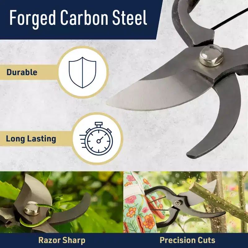 Bypass Pruning Shears for Gardening-8.8 Forged Carbon Steel Heavy Duty Garden Shears with Spring Loaded Blades Gardening Tools by Kings County Tools