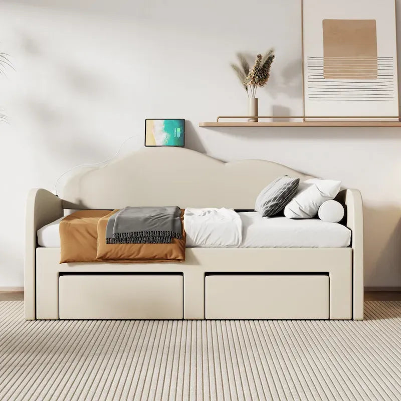 Twin Cloud Velvet Daybed with Trundle and Drawers