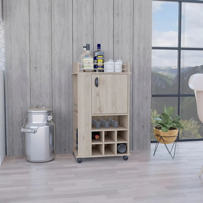 Bar Cart with Wine Cabinet Liquor Cabinet 6 Built-in Wine Racks and Casters