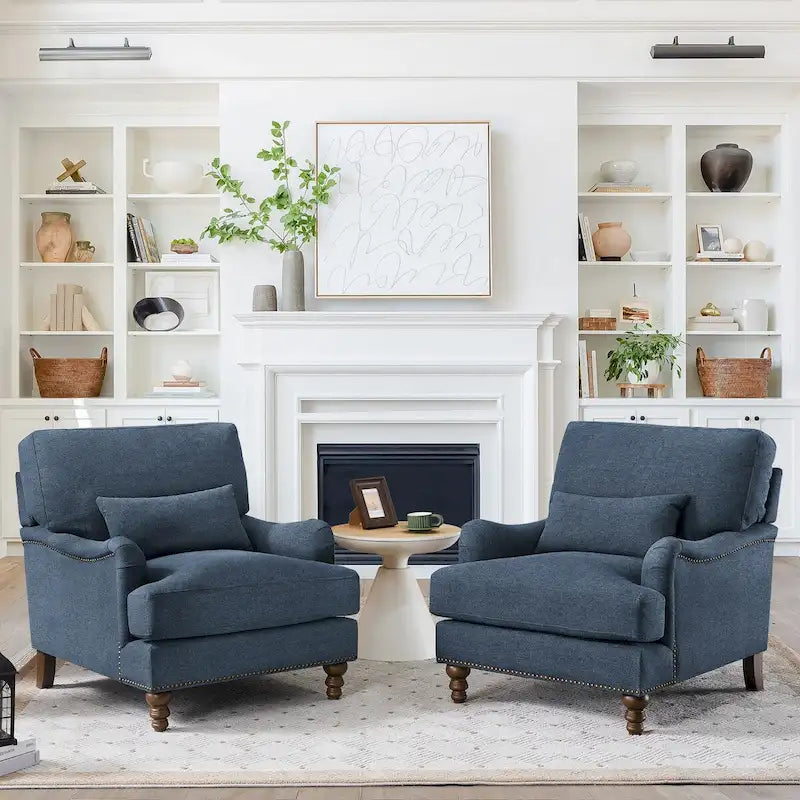 Modern Arm Accent Chair Upholstered with Solid Wood Frame and Lumbar Pillow
