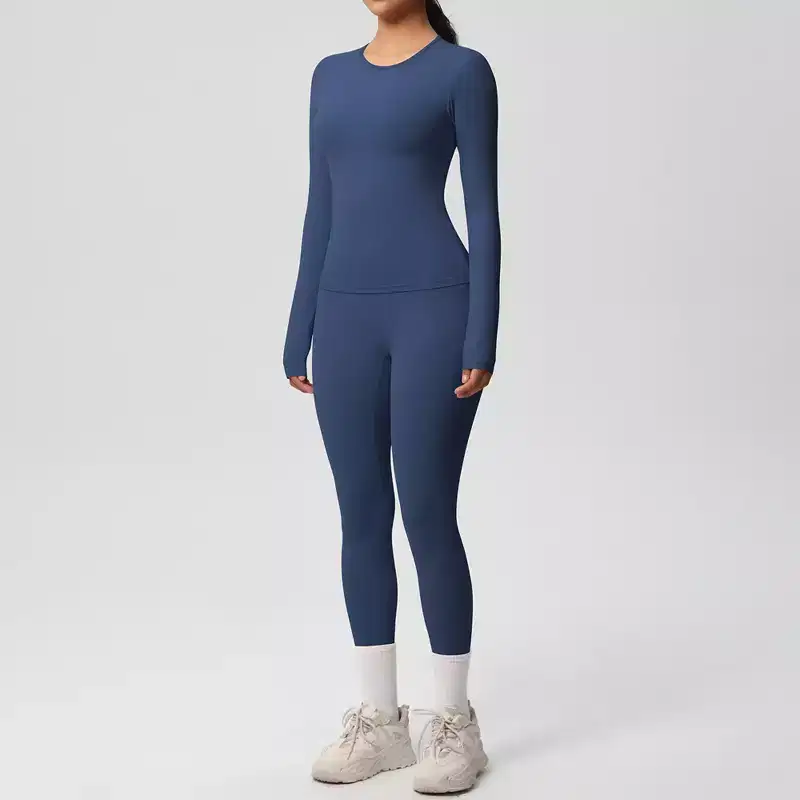 Anna-Kaci Active Women's Long Sleeve Crew Neck Top and High Waist Leggings Set with Slim Fit Design