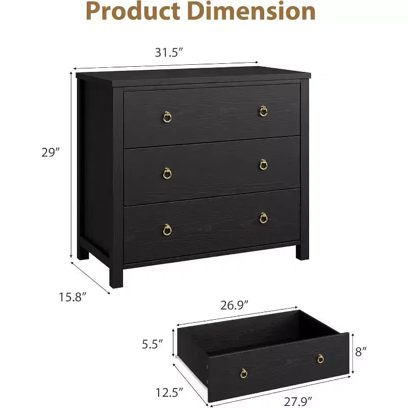 6 Dresser for Bedroom, Modern Wide Drawer Dresser with Storage, Wooden Closet Dressers Chest of Drawers Freestanding, Black