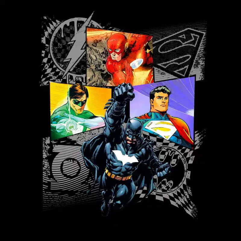 Justice League Collage Art Black T-shirt Toddler Boy to Youth Boy