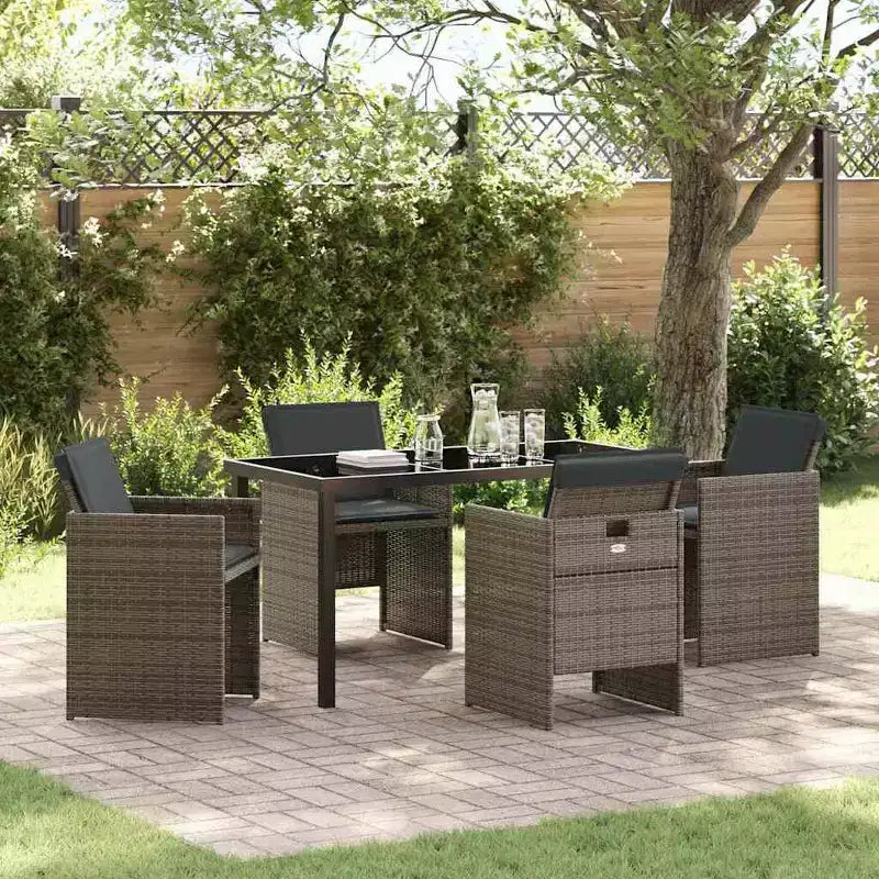 vidaXL Garden Dining Set with Cushion 5 pcs Grey Poly Rattan