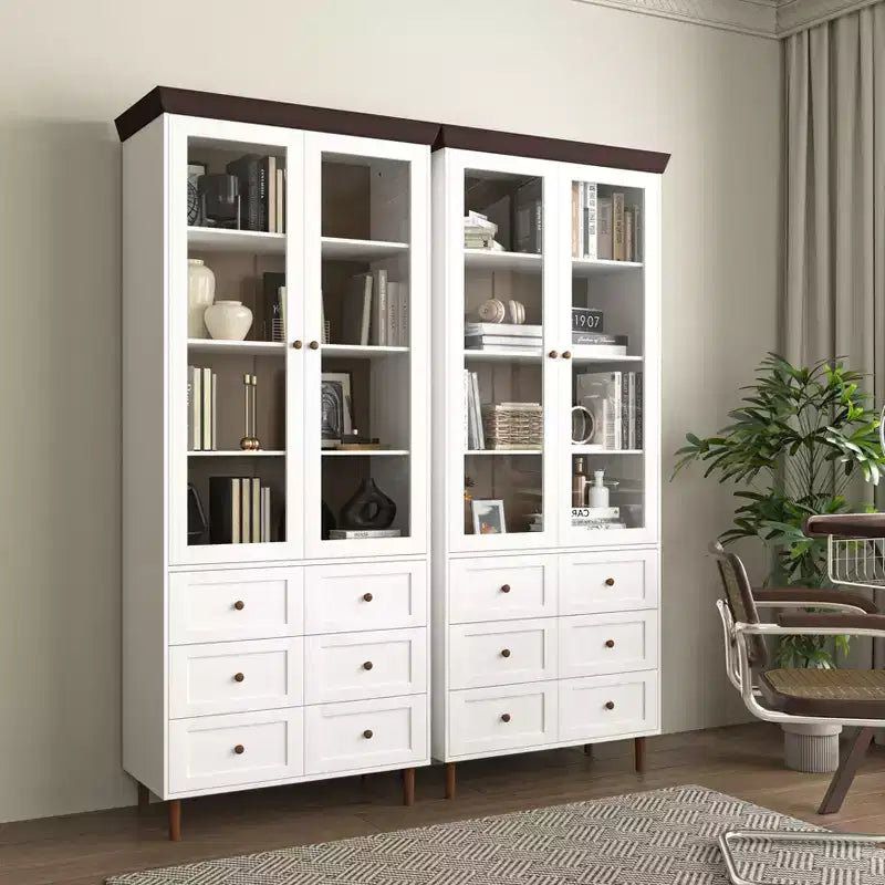 Farmhouse Kitchen Storage Cabinet with Glass Door and 2 Adjustable Shelves, Tall Pantry for Dining Room, Living Room, and Bathroom