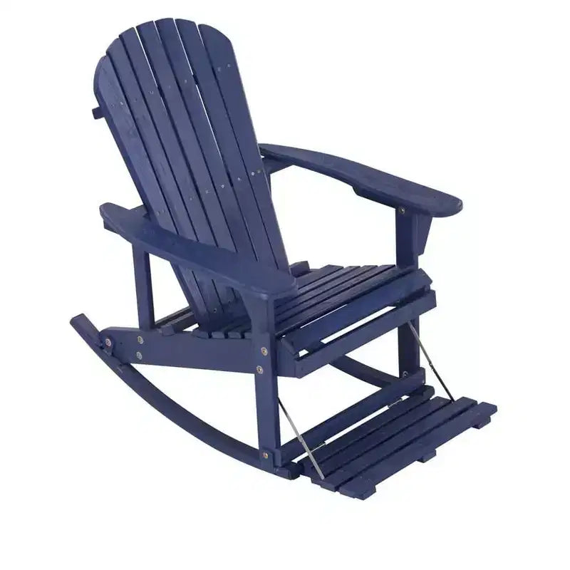 Jiallo Zero Gravity Collection Navy Blue Adirondack Rocking Chair with Built-in Footrest