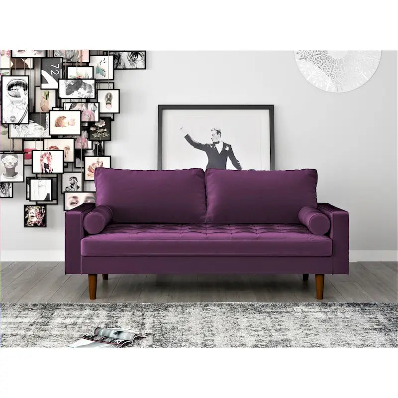 Mid-Century Modern Faux Leather Sofa with Track Arms