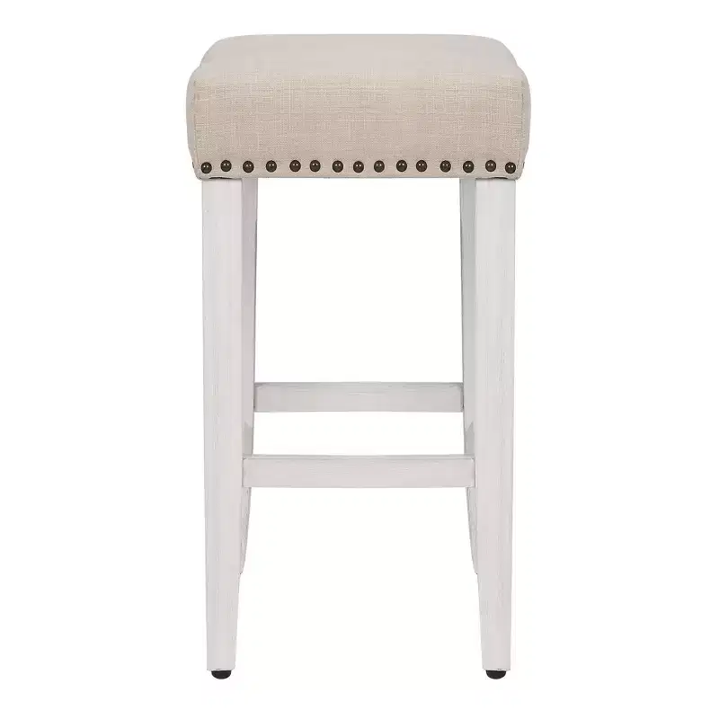 WestinTrends 24 Upholstered Saddle Seat Counter Stool (Set of 2), Antique White/Beige