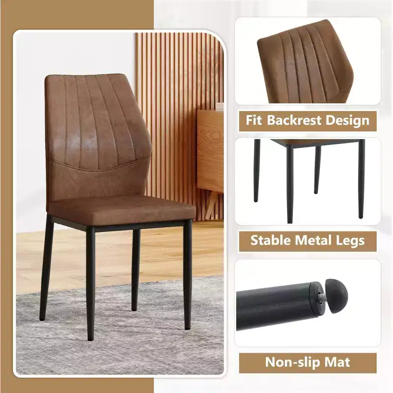 Homy Casa Set of 4 Modern Faux Leather Dining Chairs with Metal Legs, Padded Seat, Brown