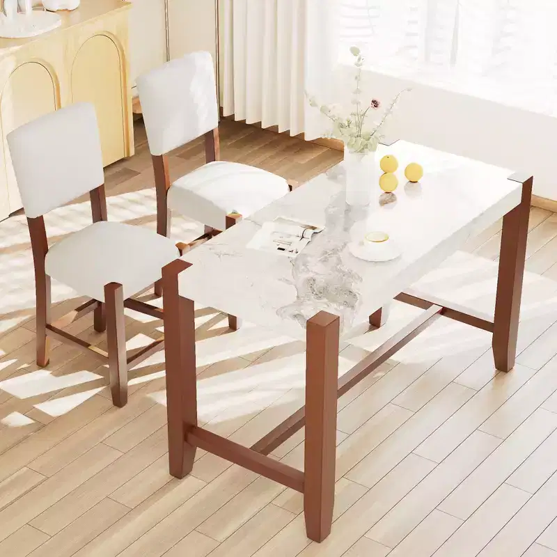3-Piece Counter Height Dining Set with Faux Marble Table and 2 Upholstered Chairs, for Pub Kitchen or Small Space