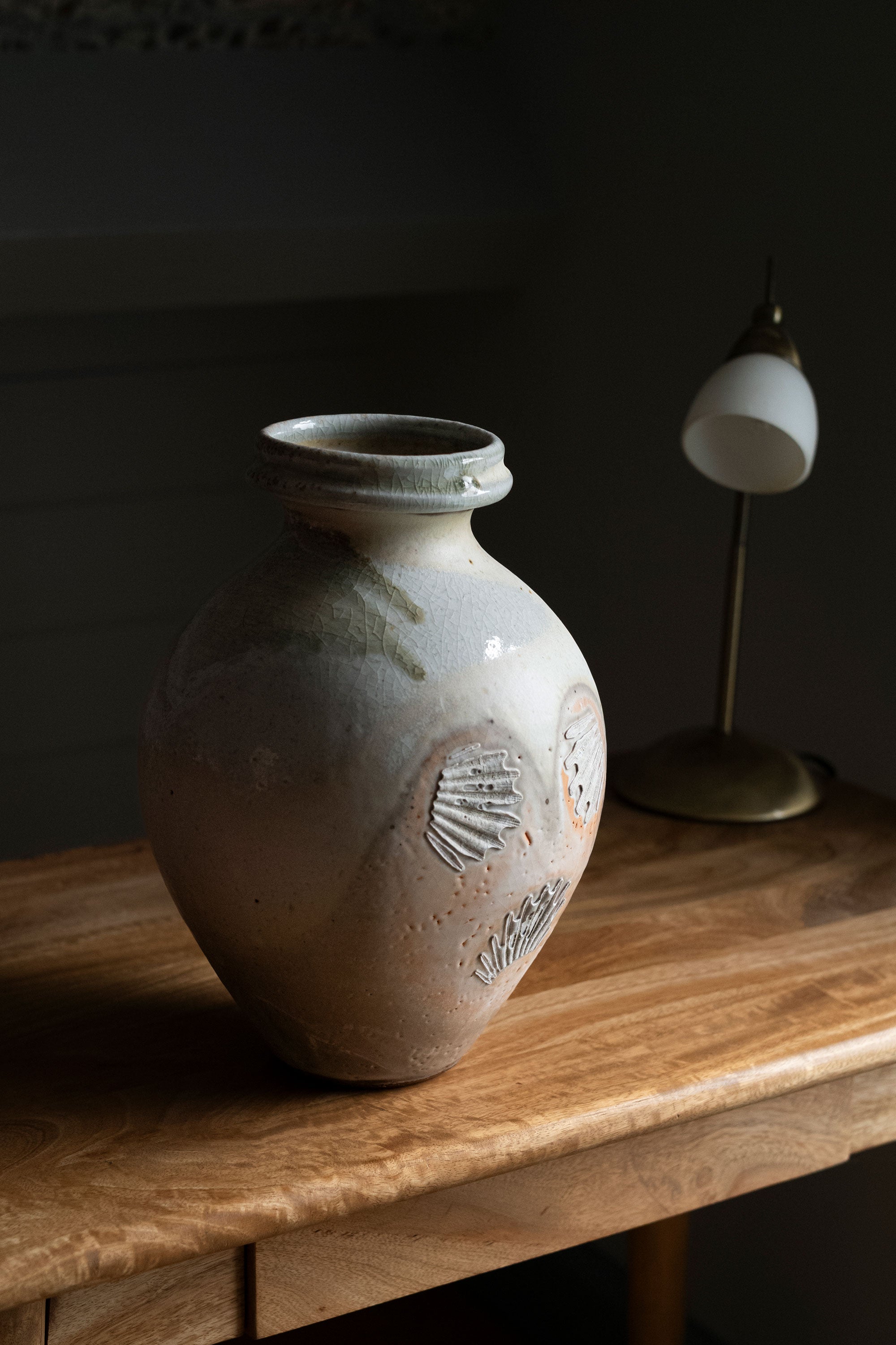 White Shino Round Vase