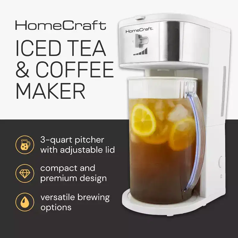 HomeCraft HCIT3WS6A 3-Quart White Stainless Steel Cafe Ice Iced Coffee and Tea Brewing System