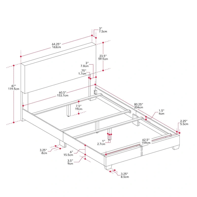 Upholstered Modern Queen Bed, Box Spring Required