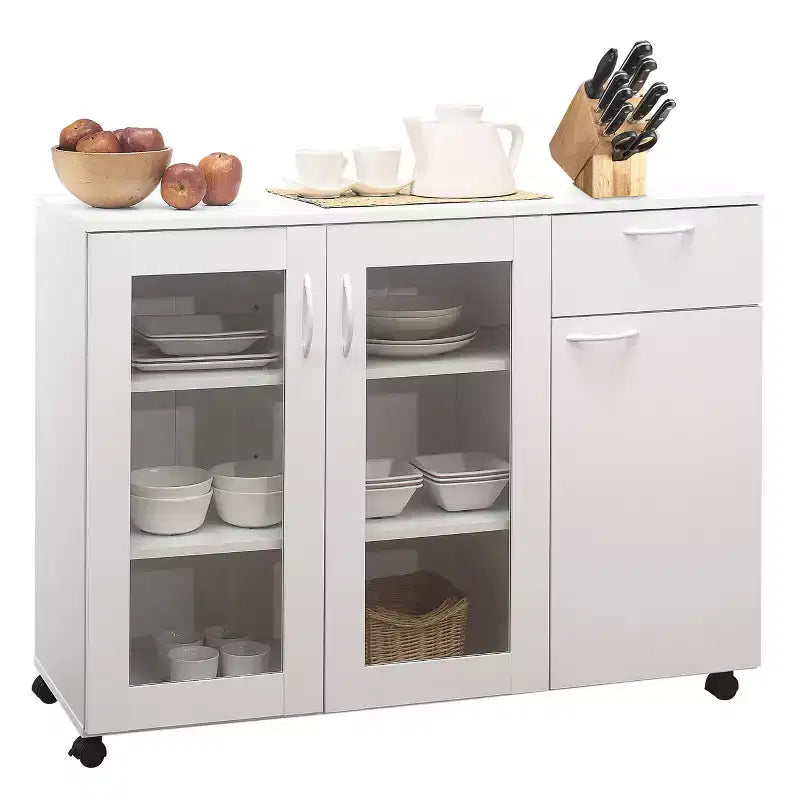 Kings Brand Furniture Prescott Buffet Server Sideboard Kitchen Storage Cabinet with Adjustable Shelves & Drawer, White