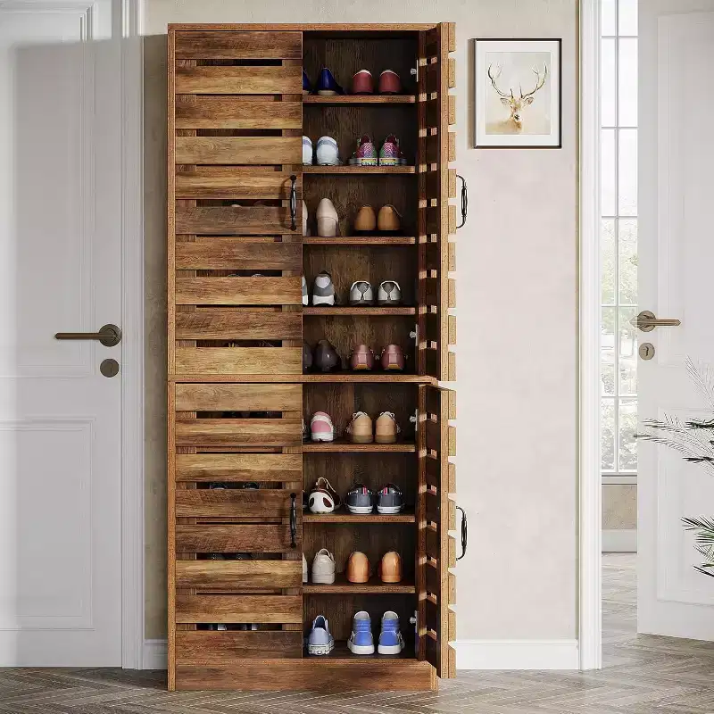 Lantine 70.8 Tall Shoe Cabinet with Shutter Doors, 9-Tier 27 Pairs Vertical Shoe Storage Cabinet