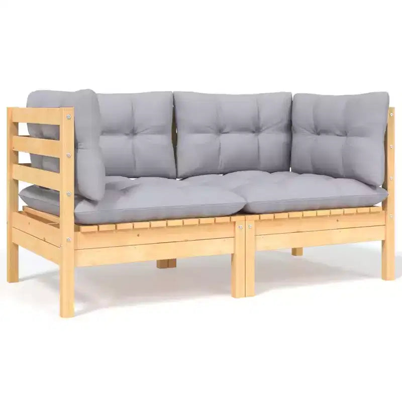 vidaXL Garden Lounge Set Grey Solid pine wood, fabric (100% polyester)