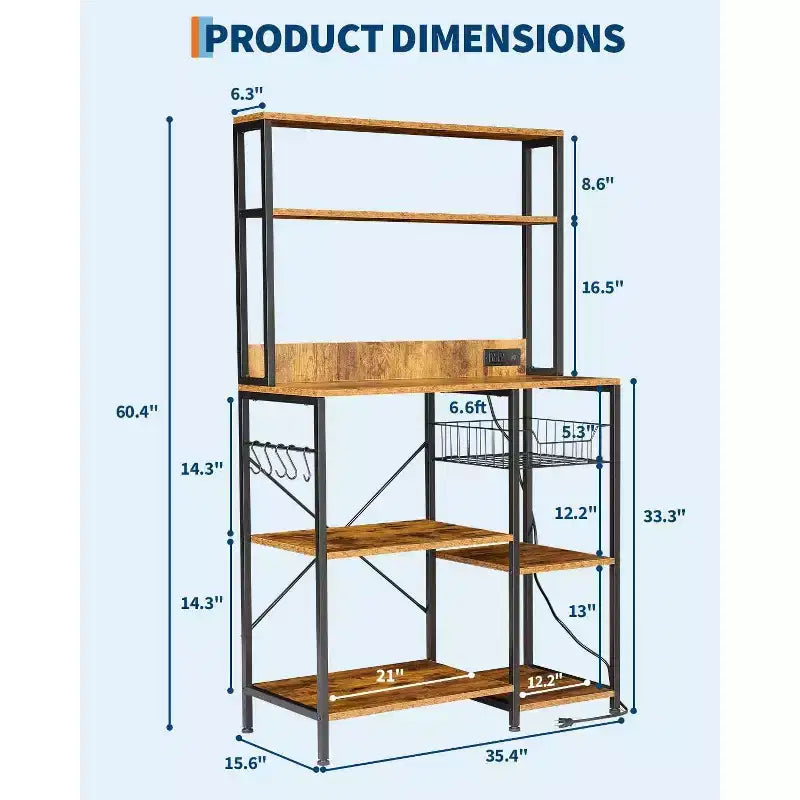 COZONY Kitchen Bakers Rack with Power Outlet, 4-Tier Microwave Stand & Coffee Bar Table