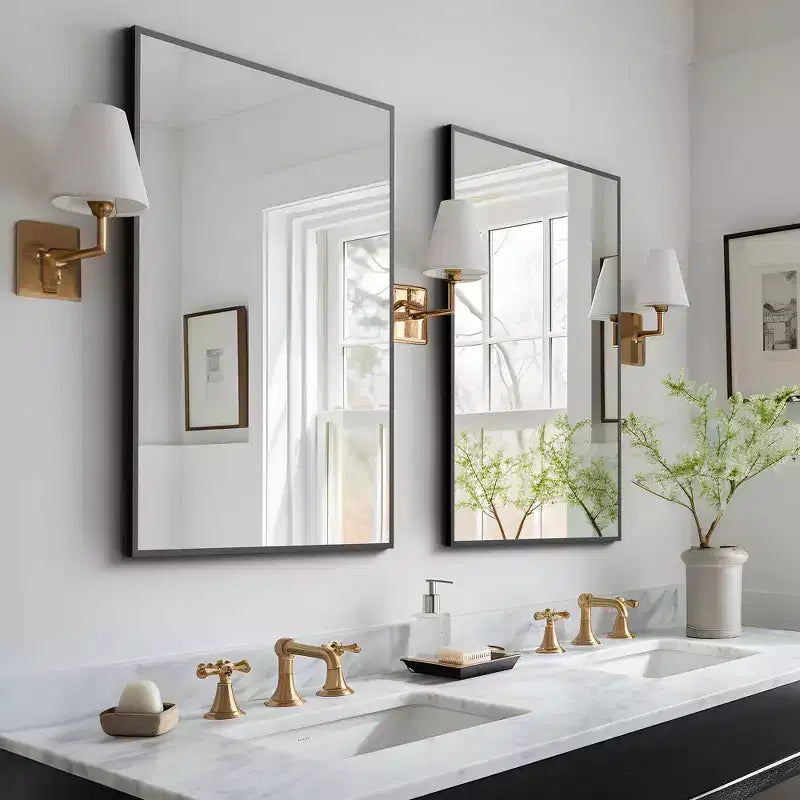 Dovelina Modern Rectangle Metal Frame Decorative Wall Mirror - 38x24, Black