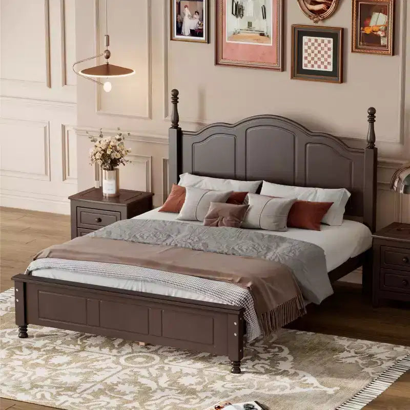 FAMYYT Full Size Wooden Platform Bed with Wooden Slat Support, Easy Assembly