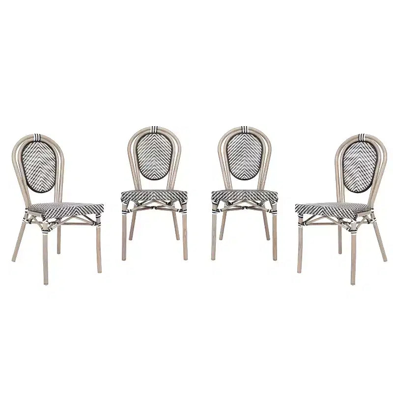 Flash Furniture 4 Pack Marseille Indoor/Outdoor Commercial Thonet Bistro Stacking Chair, Textilene and Bamboo Print Aluminum Frame