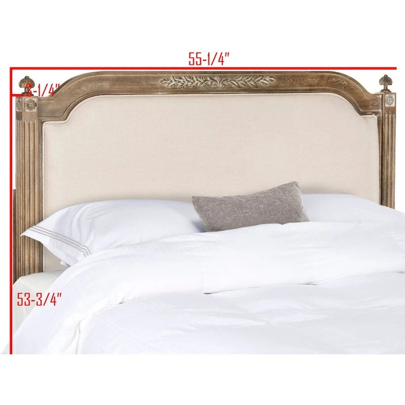 French Country Style Wood Headboard with Upholstered Panel