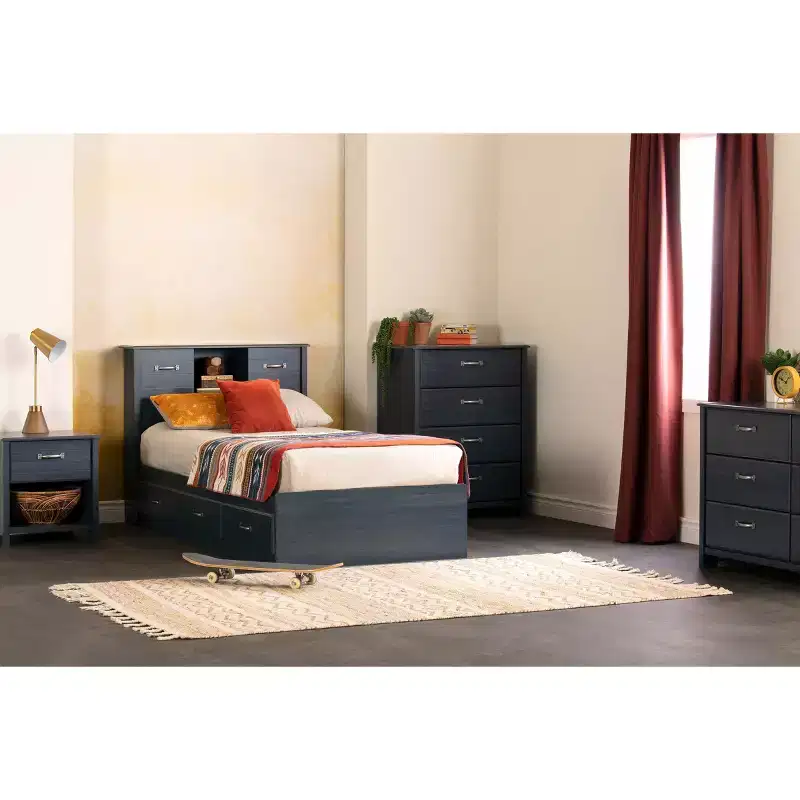 Twin Ulysses Mates Kids' Bed with 3 Drawers Blueberry - Modern Twin Frame, Storage, Unupholstered