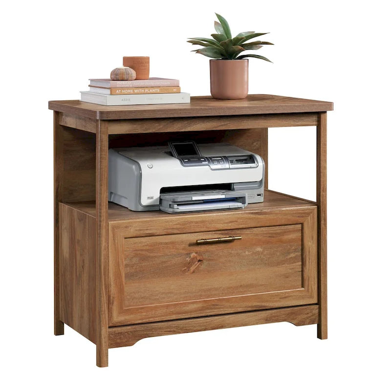 Lateral File Cabinet with Open Shelf and Herringbone Top
