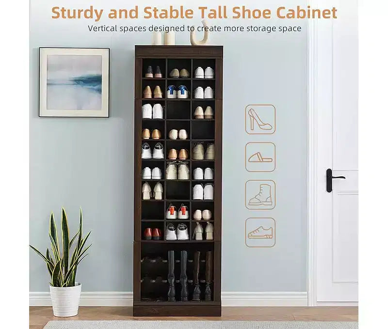 10 Tier High Shoe Cabinet with 27 Compartments, with Space for Tall Boots, Independent Tall Shoe Rack Organizer for Hallway, Hallway