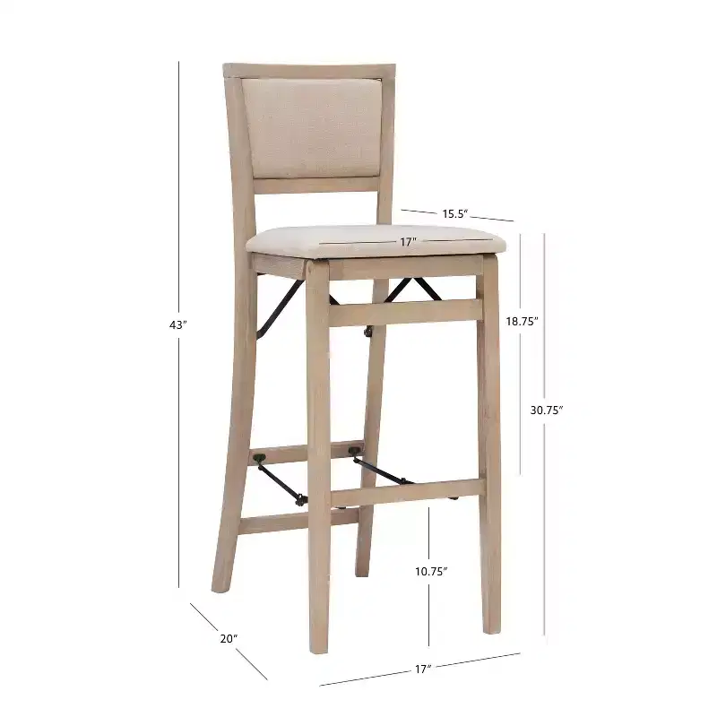 Keira Padded Back Solid Wood and Upholstered Seat Folding Barstool Gray Wash - Linon