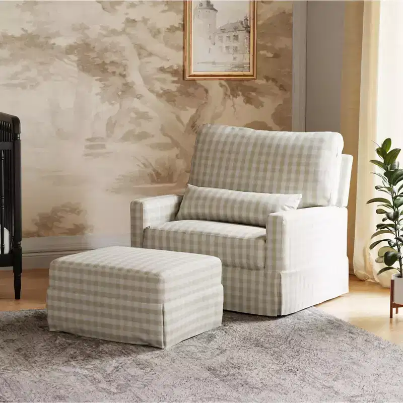 Namesake Crawford Pillowback Chair and a Half Comfort Swivel Glider