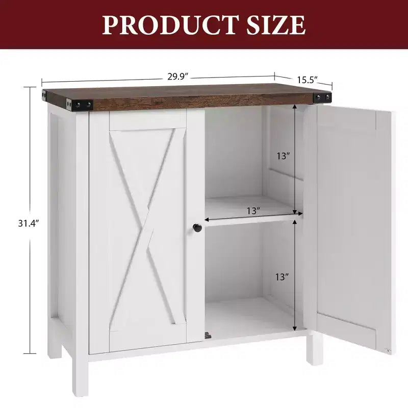 2-Pack Farmhouse Storage Cabinet with 2 Doors & Adjustable Shelves, Sideboard Buffet for Living Room, Dining Room Entryway, White+Brown