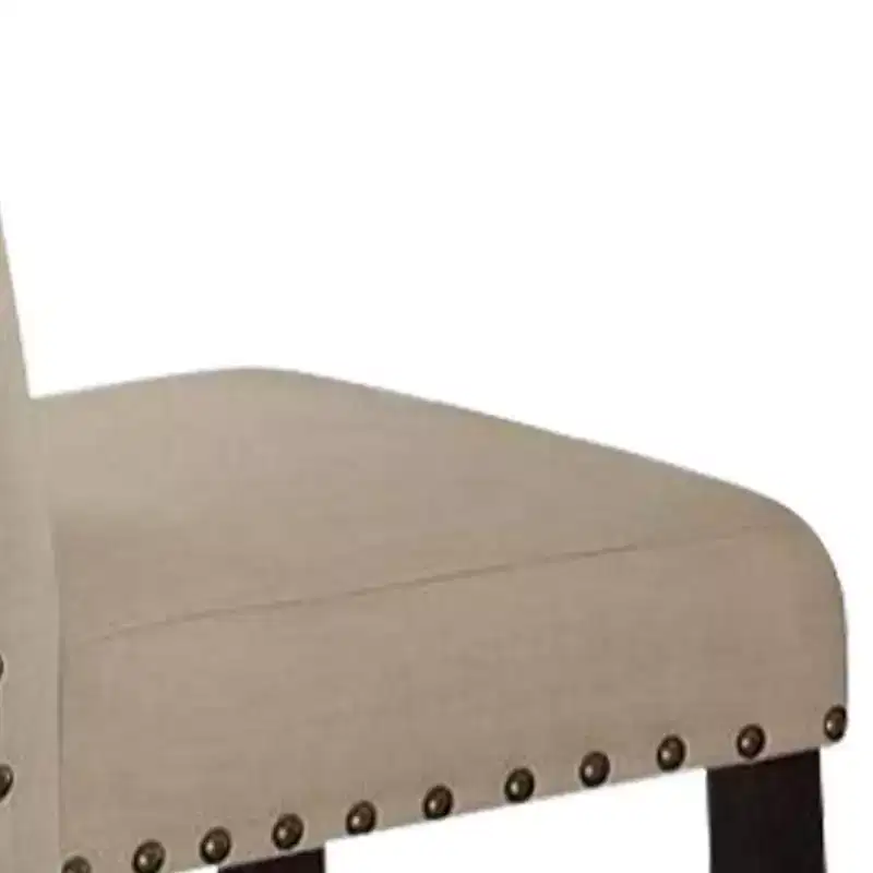 25" Set of 2 Nolan Counter and Bar Stools Beige Linen/Salvage Dark Oak Finish - Acme Furniture: Padded Seat, Nailhead Trim, Metal Frame
