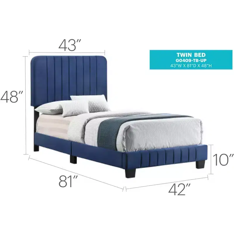 Passion Furniture Lodi Velvet UpholsteChannel Tufted Twin Panel Bed