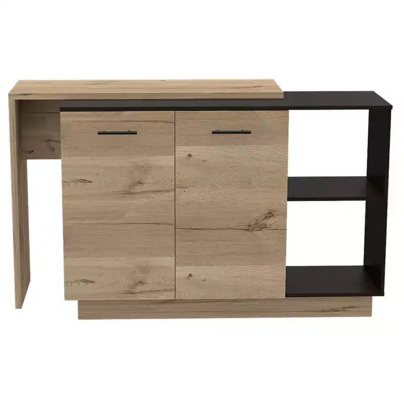Okak Modern Kitchen Island with Unique Top Design, Kitchen Island Table with 2 Shelves, 1 Drawer and 3 Divisions, Countertop Organizer
