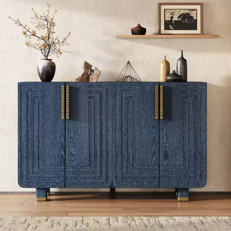 54in Vintage Sideboard Cabinet with 4 Doors and 4 Shelves, Storage Cabinet for Living Room, Dining Room, Kitchen