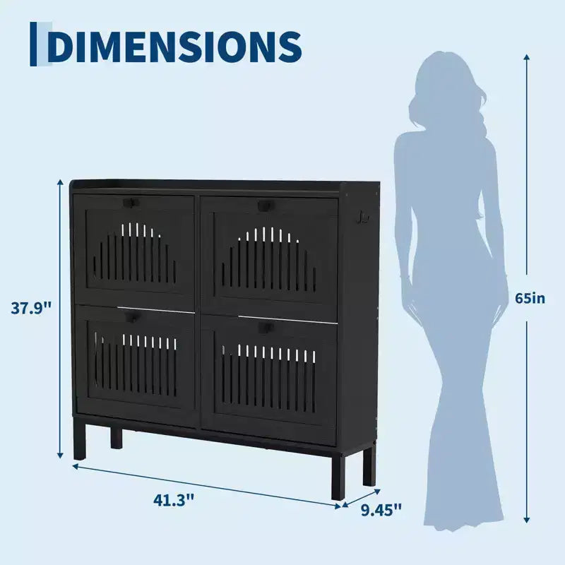 Shoe Storage Cabinet with 4 Flip Drawers, Hidden Shoe Organizer with Adjustable Shelves, Freestanding Shoe Rack for Entryway, Living Room