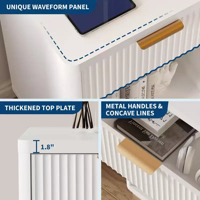 Fluted Nightstand with Charging Station and Drawers