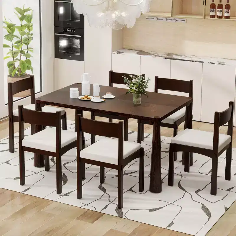 GDFStudio Josh 7-Piece Wood Dining Table Set with Solid Wood Table and Upholstered Armless Chairs