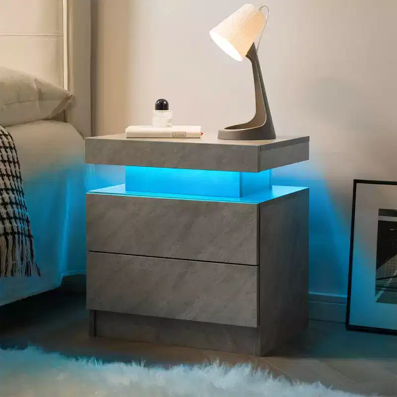 Nightstand Bedside Table with 2 Drawers Modern End Side for Bedroom Deep Gray