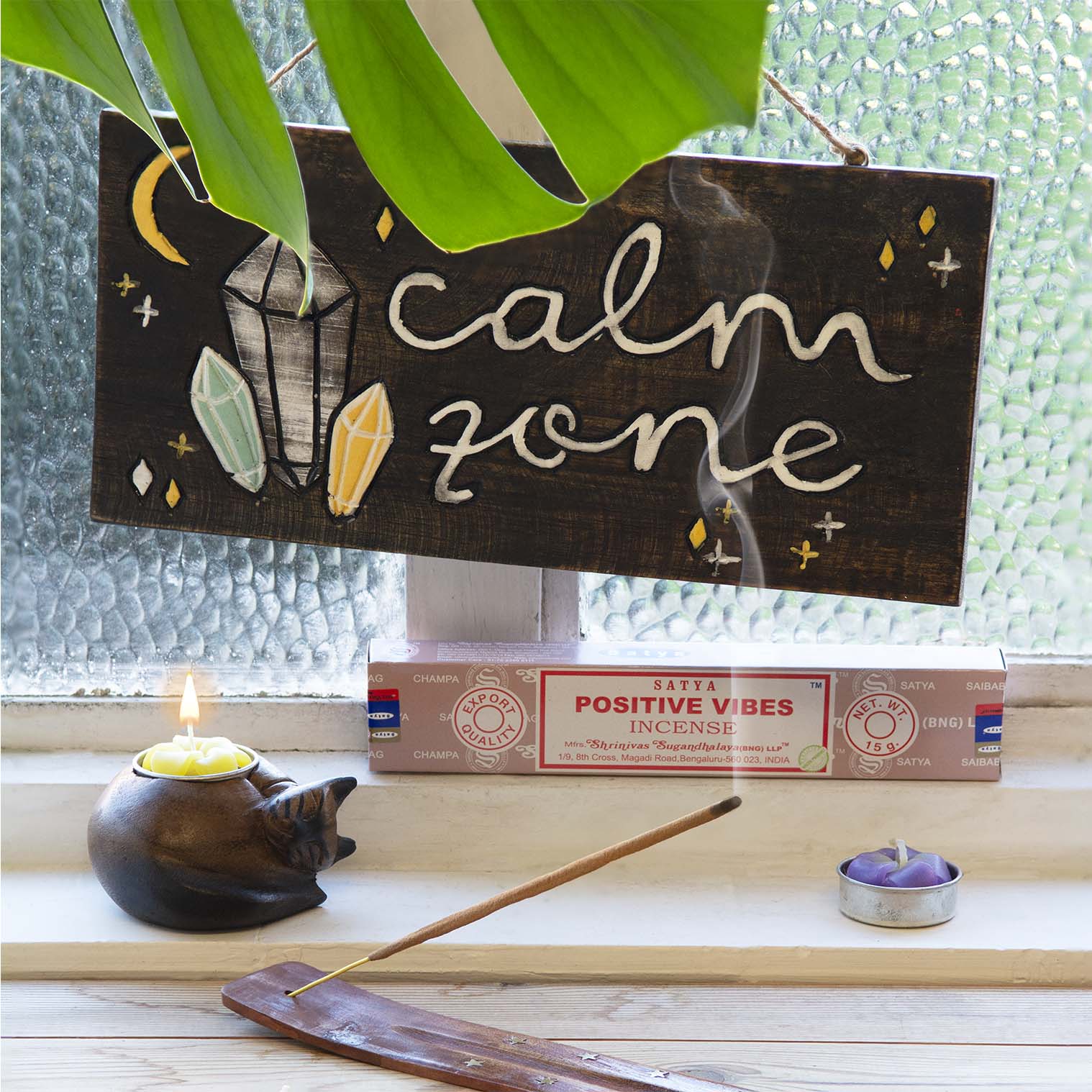 Calm Zone, Hand-Painted Wood Hanging Plaque