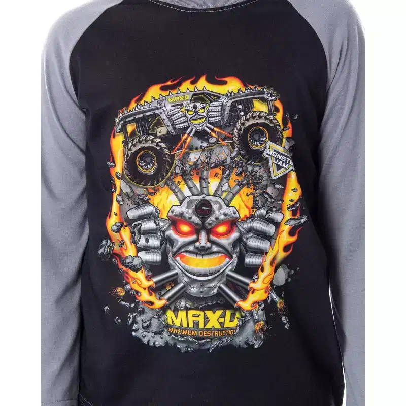 Monster Jam Trucks Boys' Maximum Destruction MAX-D 2 PC Pajama Sleep Set Grey
