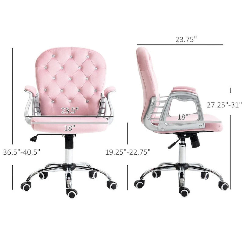 Velvet Adjustable Height Home Office Chair with Padded Armrests and Wheels