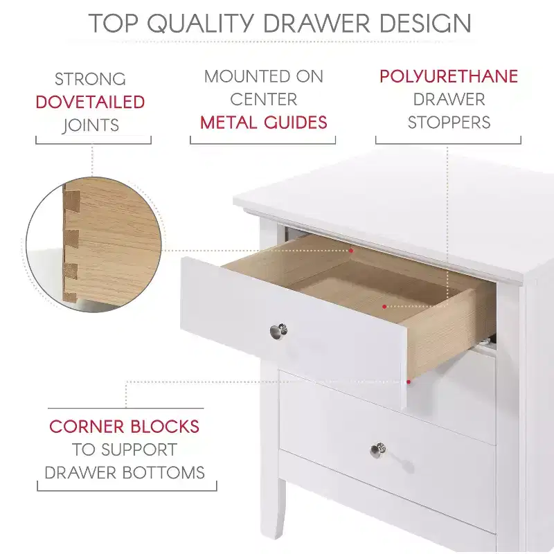 Passion Furniture Hammond 3-Drawer White Nightstand (26 in. H x 24 in. W x 18 in. D)